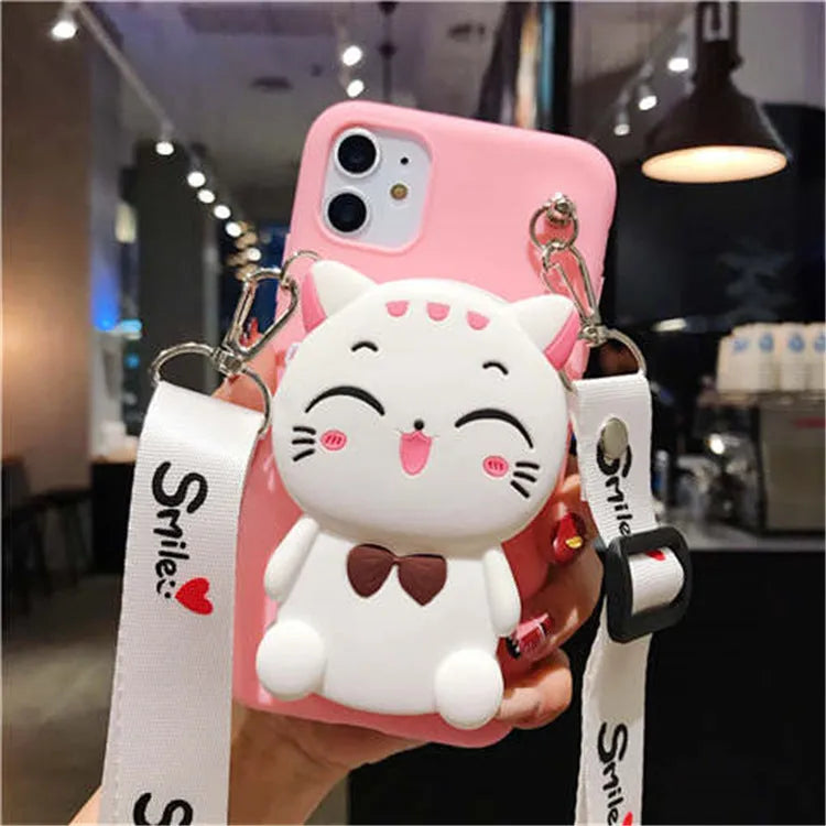 Cartoon camouflage patterned silicone wallet case for Huawei smartphone in various colours