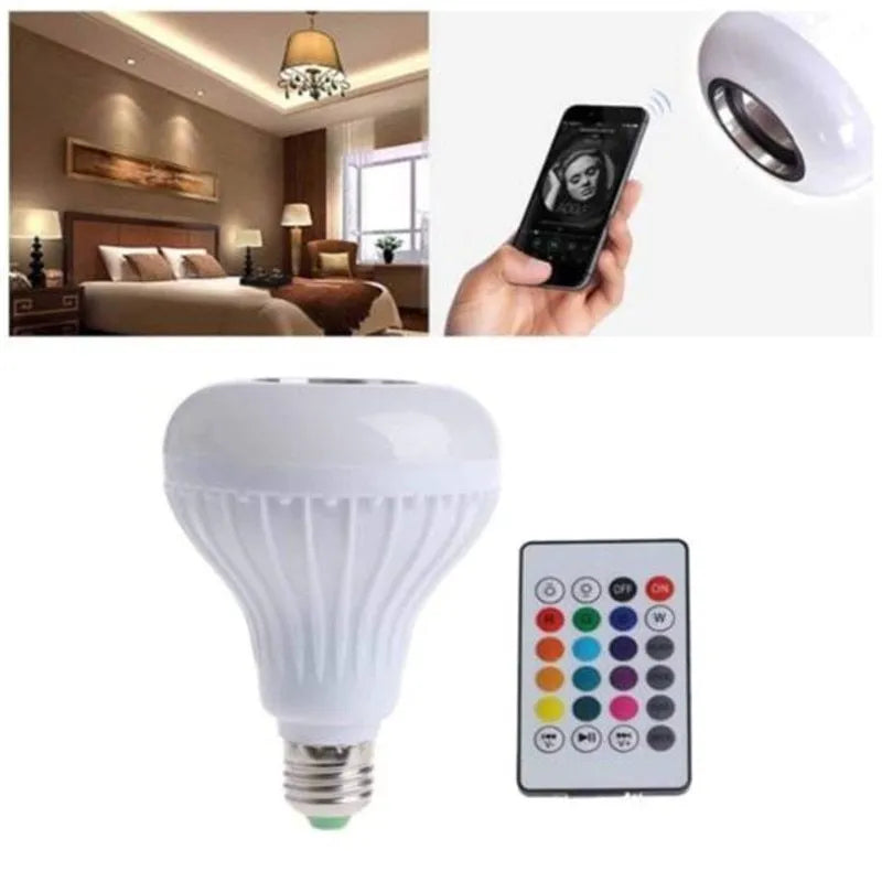 White E27 Bluetooth speaker light bulb with remote control for 16 colour options