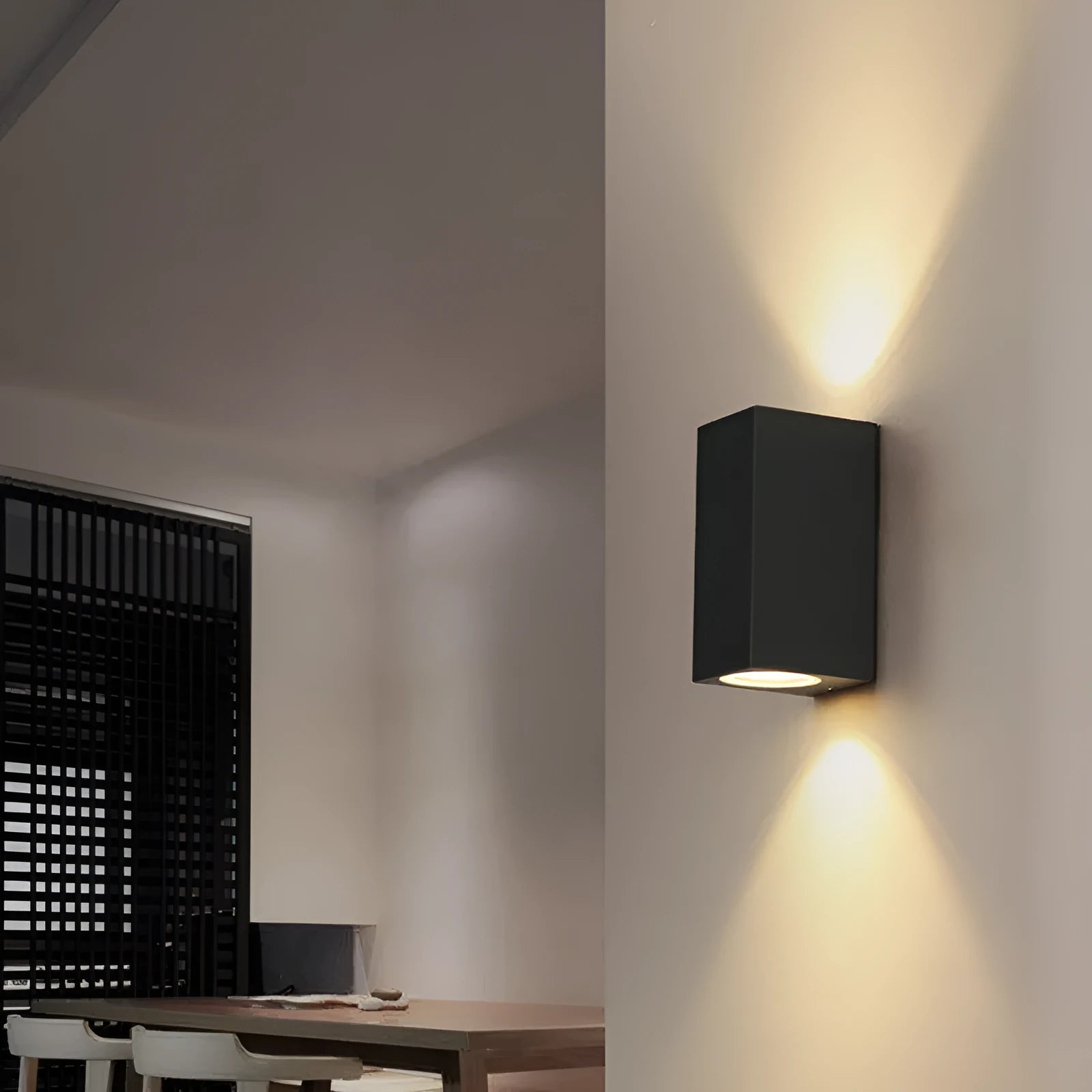 Black aluminium wall lamp with frosted glass shade and LED light source