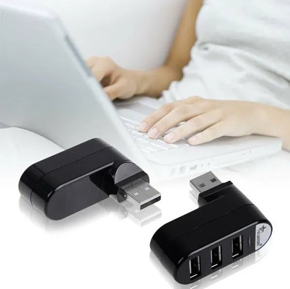 USB hub splitter with rotating spin colour design showing black and white colour options for multi-port expansion