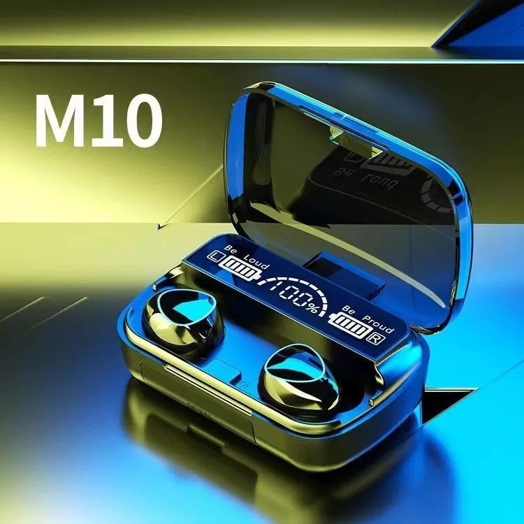Black sports Bluetooth stereo earphone with digital display charging cabin, magnetic charging, and in-ear design
