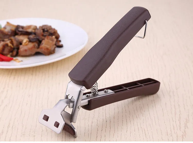 Stainless steel tray holder with non-slip chuck and widened handle in blue colour