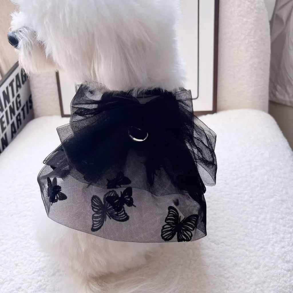 Black tulle princess skirt for small dog or cat costume wear on mannequin