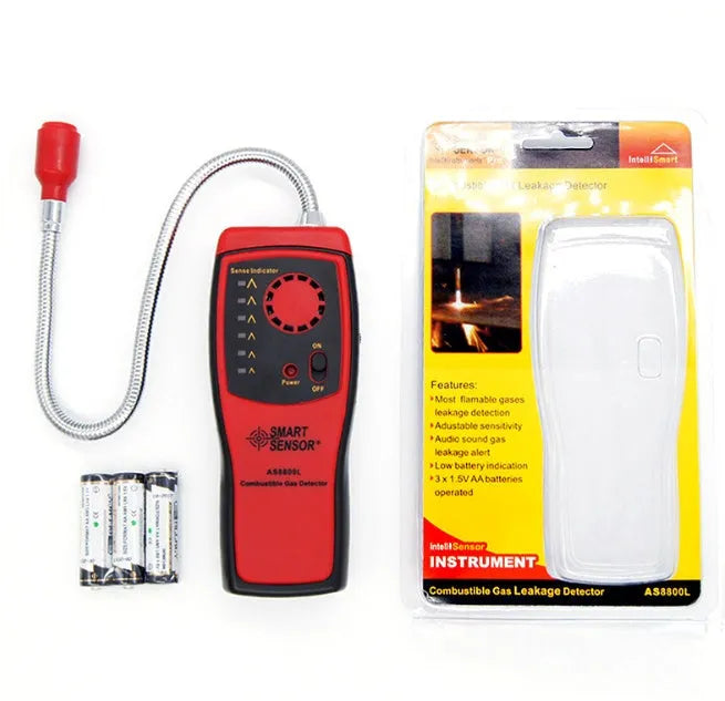 AS8800L portable flammable gas detector measuring 160x66x31mm with LED display