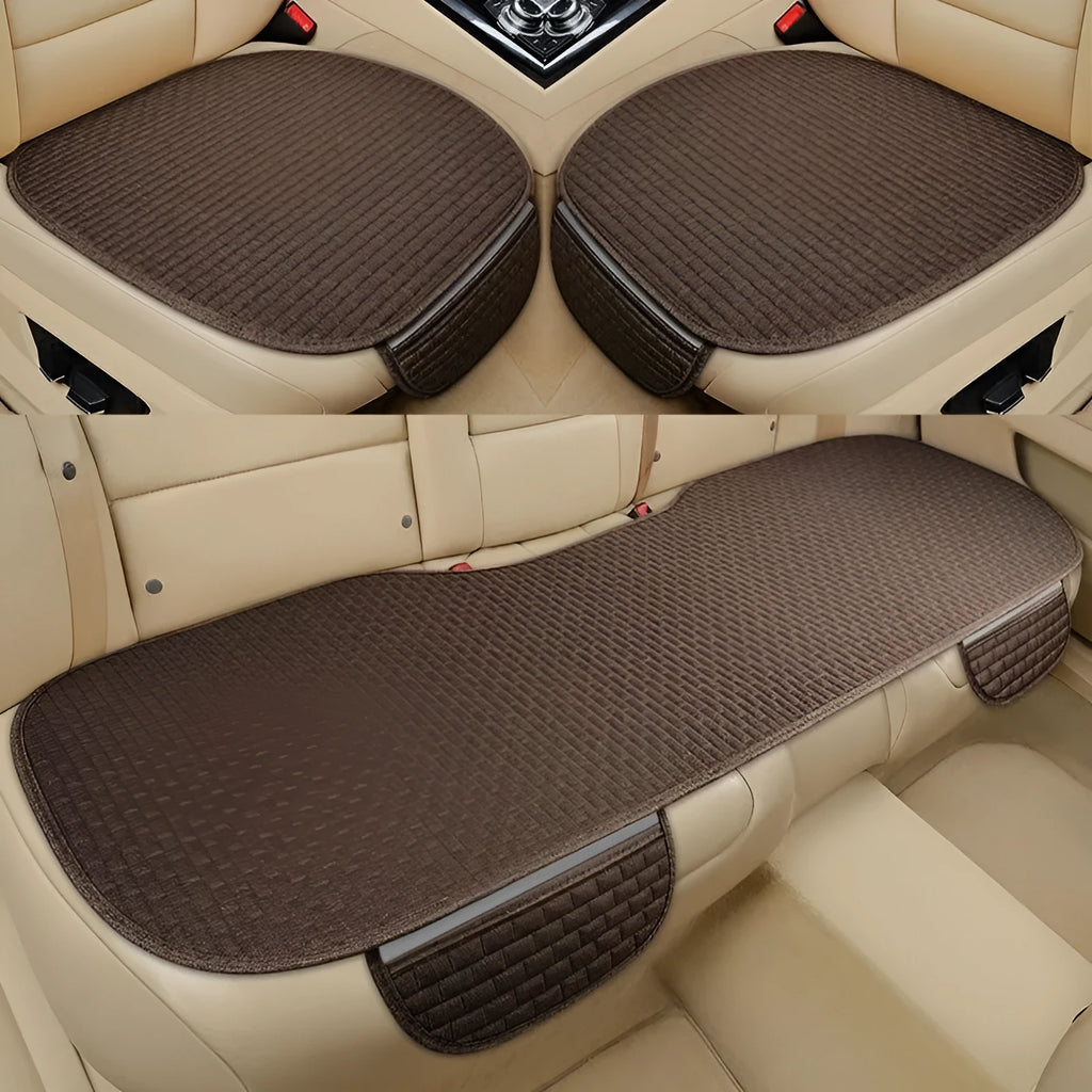 Linen car cushion with plaid pattern in classic black and red, coffee colour, or cream colour options