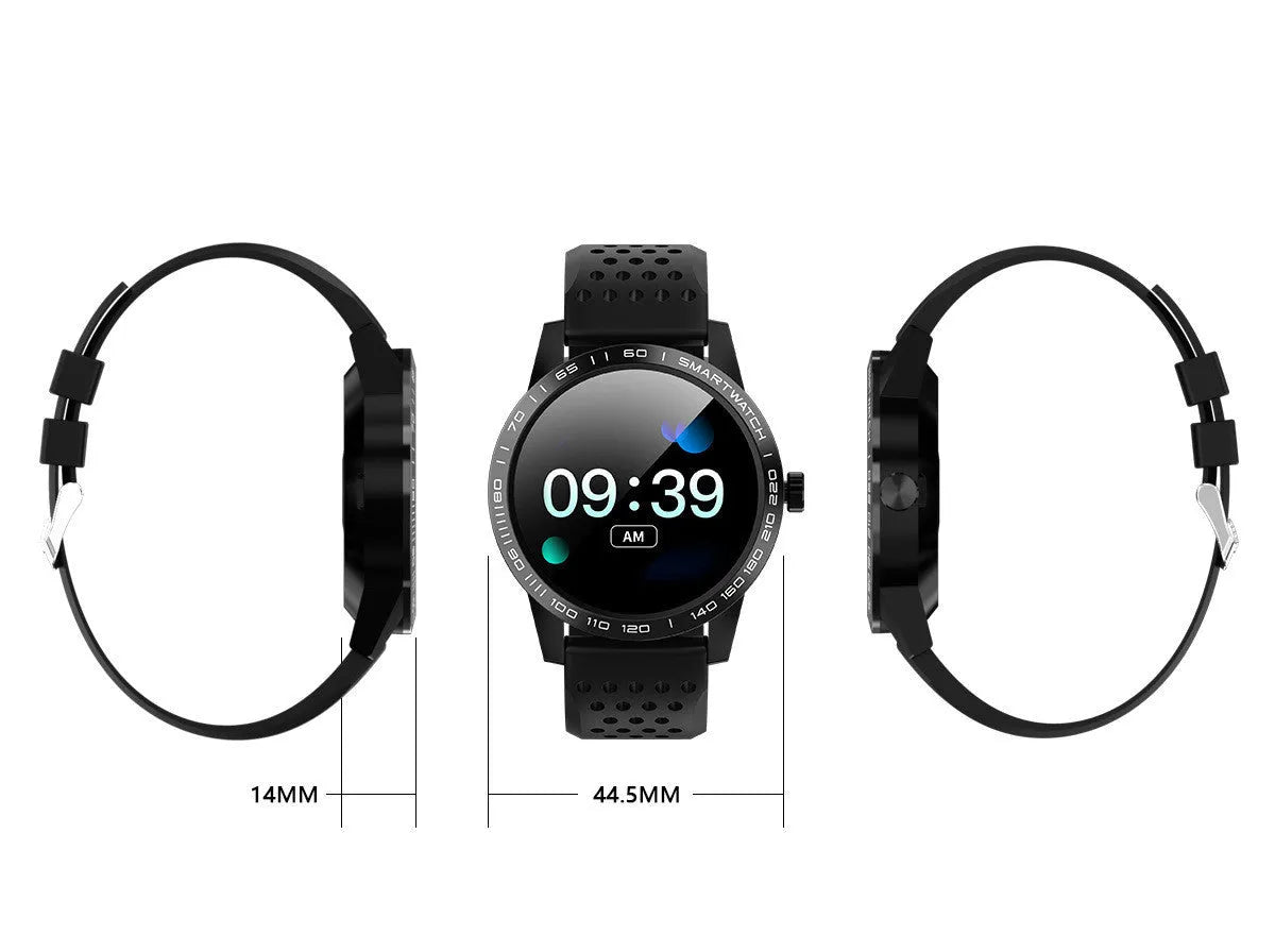 Black and blue smart bracelet with colour screen showing heart rate and fitness data