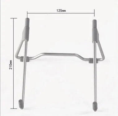 A grey aluminium alloy and plastic stand holding a mobile phone and a laptop at an adjustable angle.