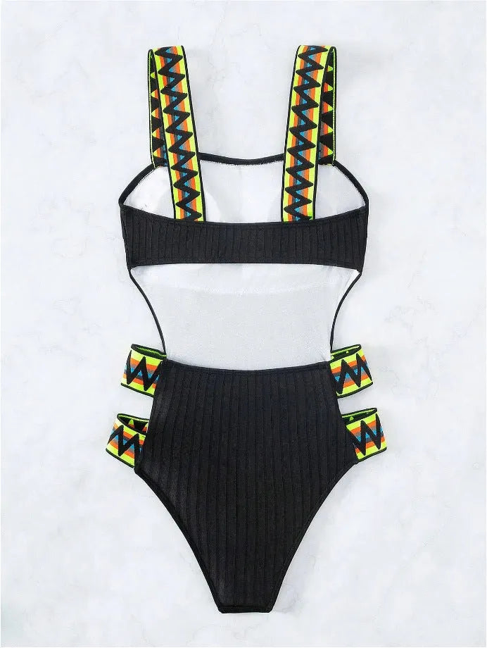 Women's black or orange solid colour one-piece swimming suit bikini