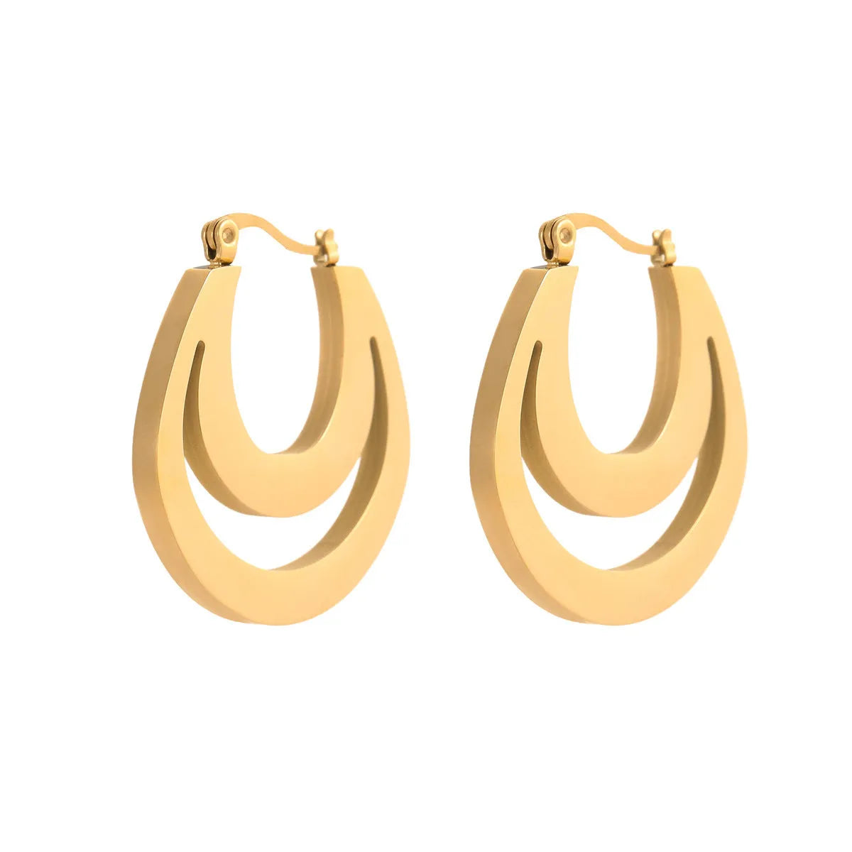 Geometric gold plated French earrings with round elements on stainless steel base