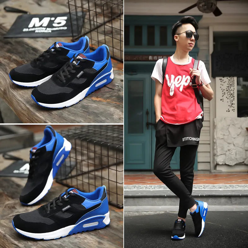 Men's thick-soled cushioned running shoes with breathable colourblock upper and rubber sole