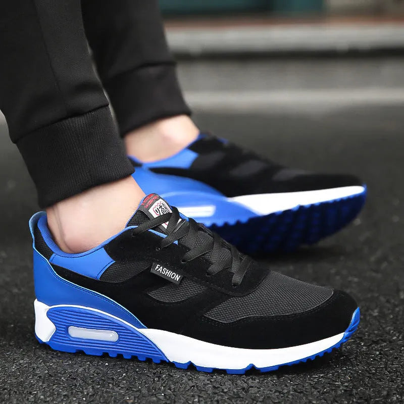 Men's thick-soled cushioned running shoes with breathable colourblock upper and rubber sole