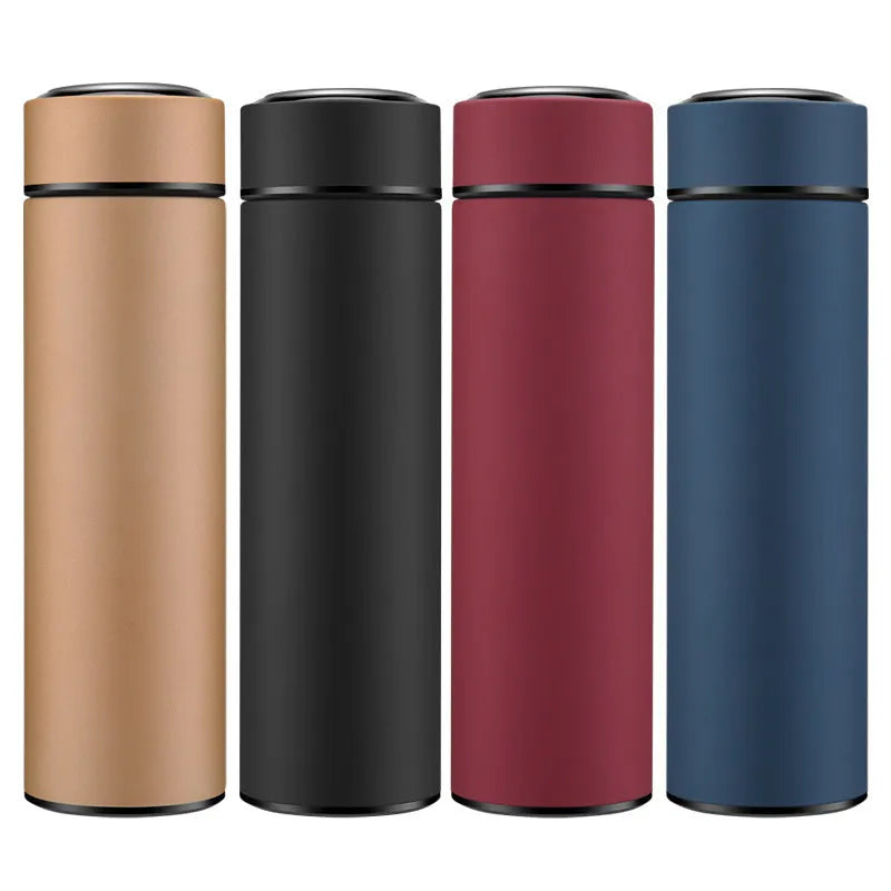450ml stainless steel vacuum insulated water bottle in black, red, gold, or blue with arrow mouth