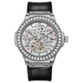 Men's automatic mechanical watch with diamond studded case and hollow movement visible
