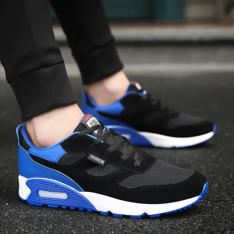 Men's thick-soled cushioned running shoes with breathable colourblock upper and rubber sole