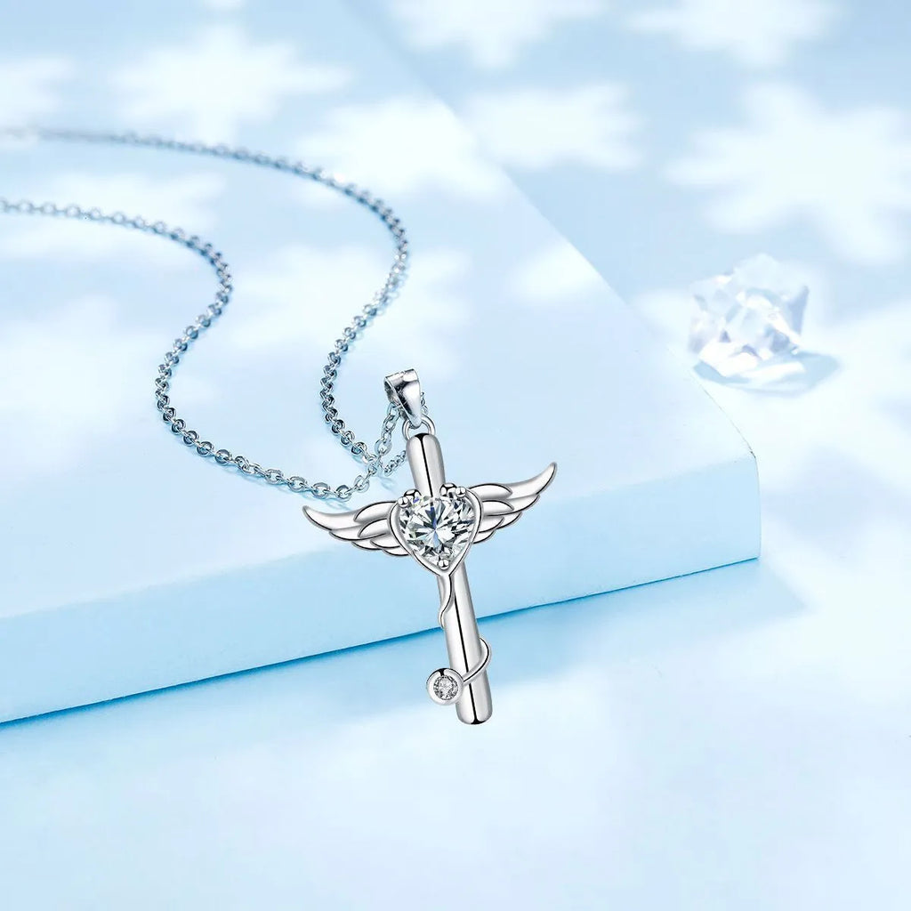Wings decoration stethoscope necklace in electroplated copper with white or red diamond finish