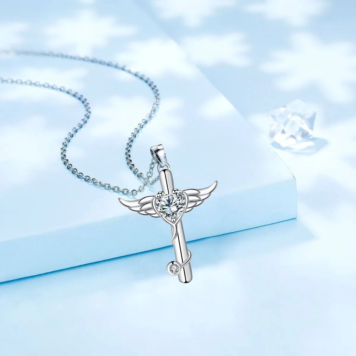 Wings decoration stethoscope necklace in electroplated copper with white or red diamond finish