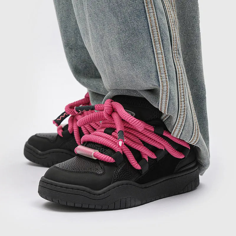 Unisex low-top lace-up casual shoes with thick rubber sole in denim blue colour.