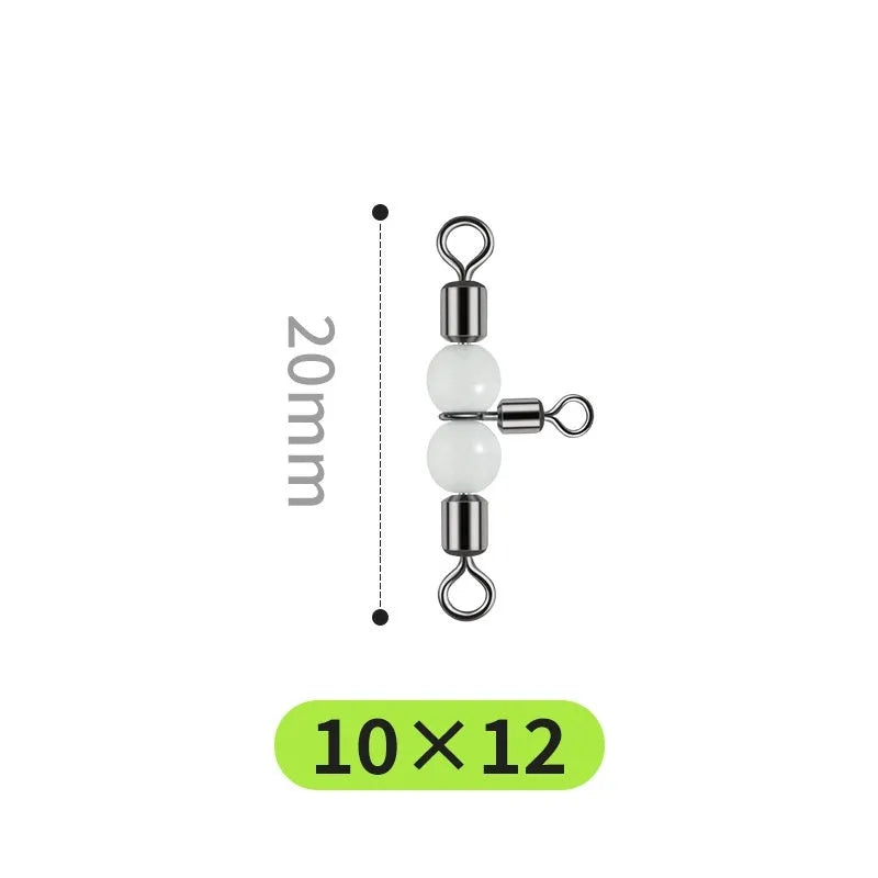 Copper fishing lure accessories showing luminous T-type balance fork with three-fork swivel beads and eight connection rings