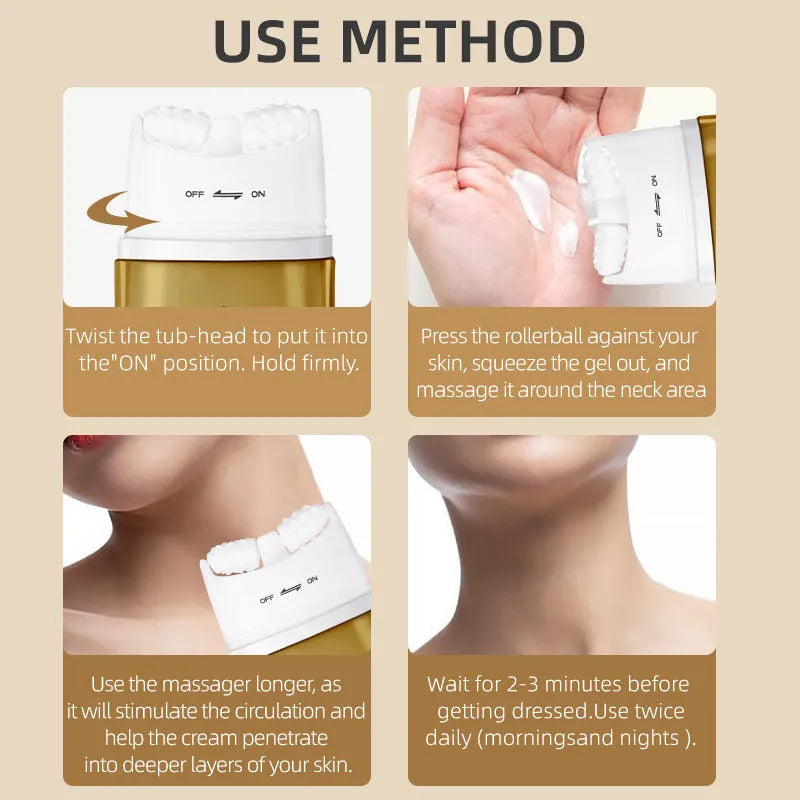 Neck cream tube with roller massage applicator for dry skin moisturising