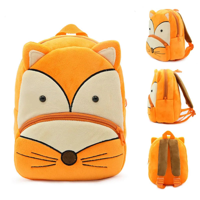 Small cloth animal backpack for kindergarten children, 26.5x24x10.5cm, with zipper pocket, available in multiple colours