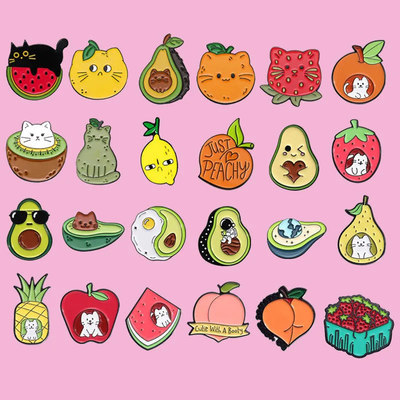 Colourful cartoon fruit letter brooch made from zinc alloy metal