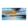 Bright abstract hand-painted oil painting on canvas, seascape sunset landscape, horizontal wall art