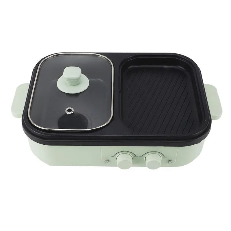 White or green dual-use electric frying oven caldron appliance with mechanical controls