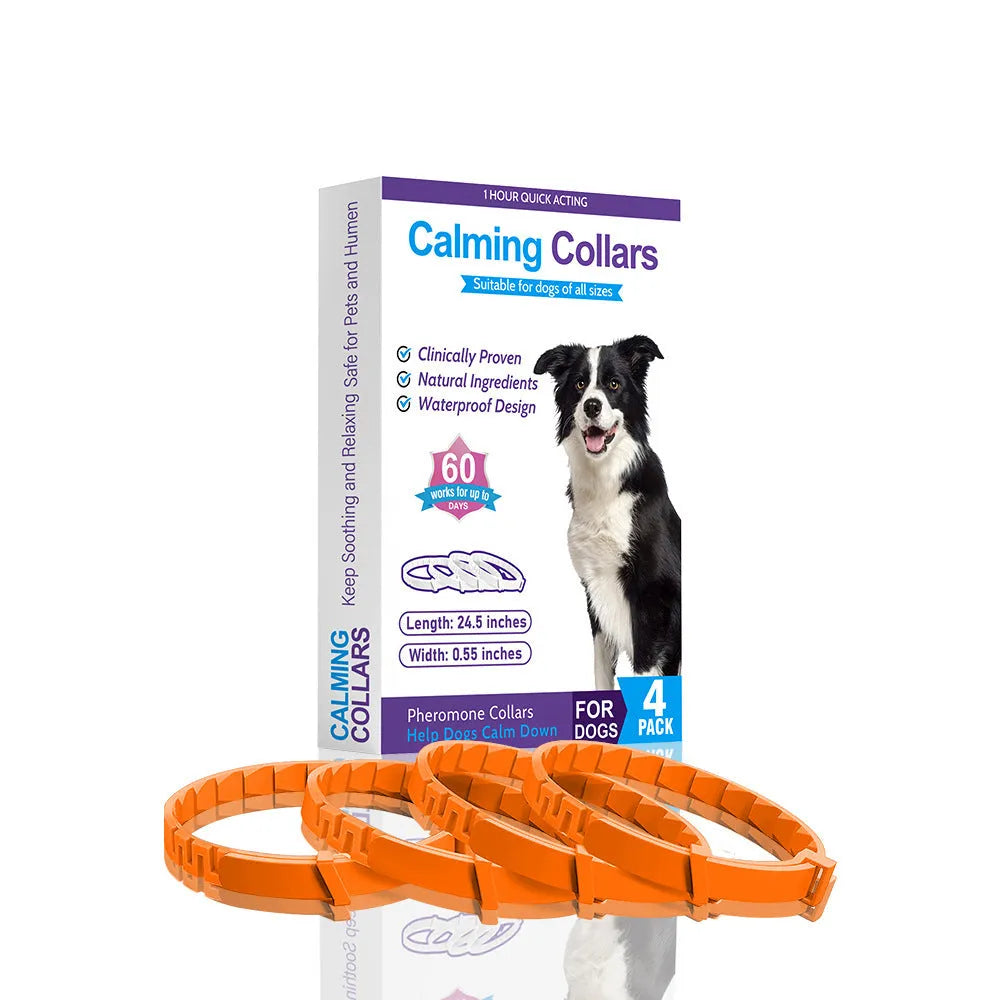 Four dog anxiety relief collars in different colours with 62cm length and Chinese style patterns