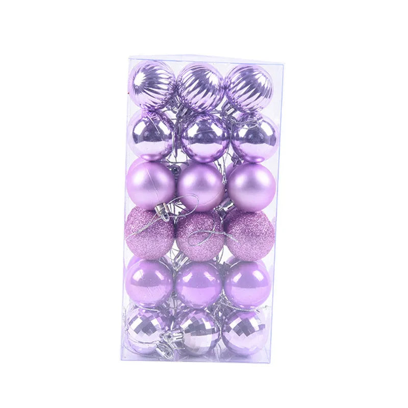 36 Christmas colour balls in whole box set, 4cm diameter, assorted colours for tree decoration