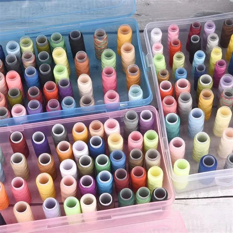 Transparent plastic embroidery storage box with 42 compartments for sewing threads and needles