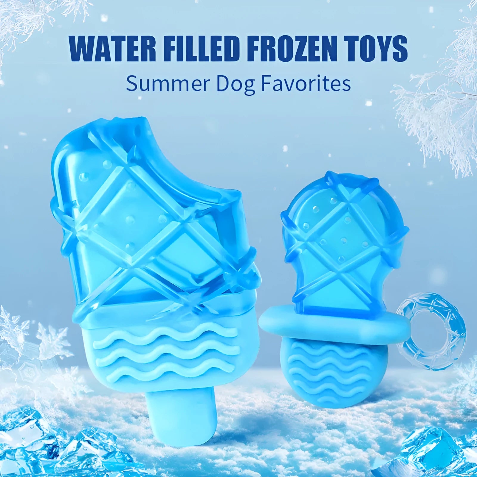 Dog cooling popsicle toy set with water-filled ice sticks including pacifier, popsicle and ring designs