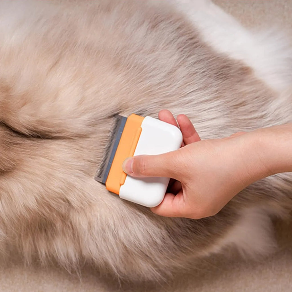 Blue dual-sided pet grooming comb for cats and dogs, showing massage and deshedding sides.