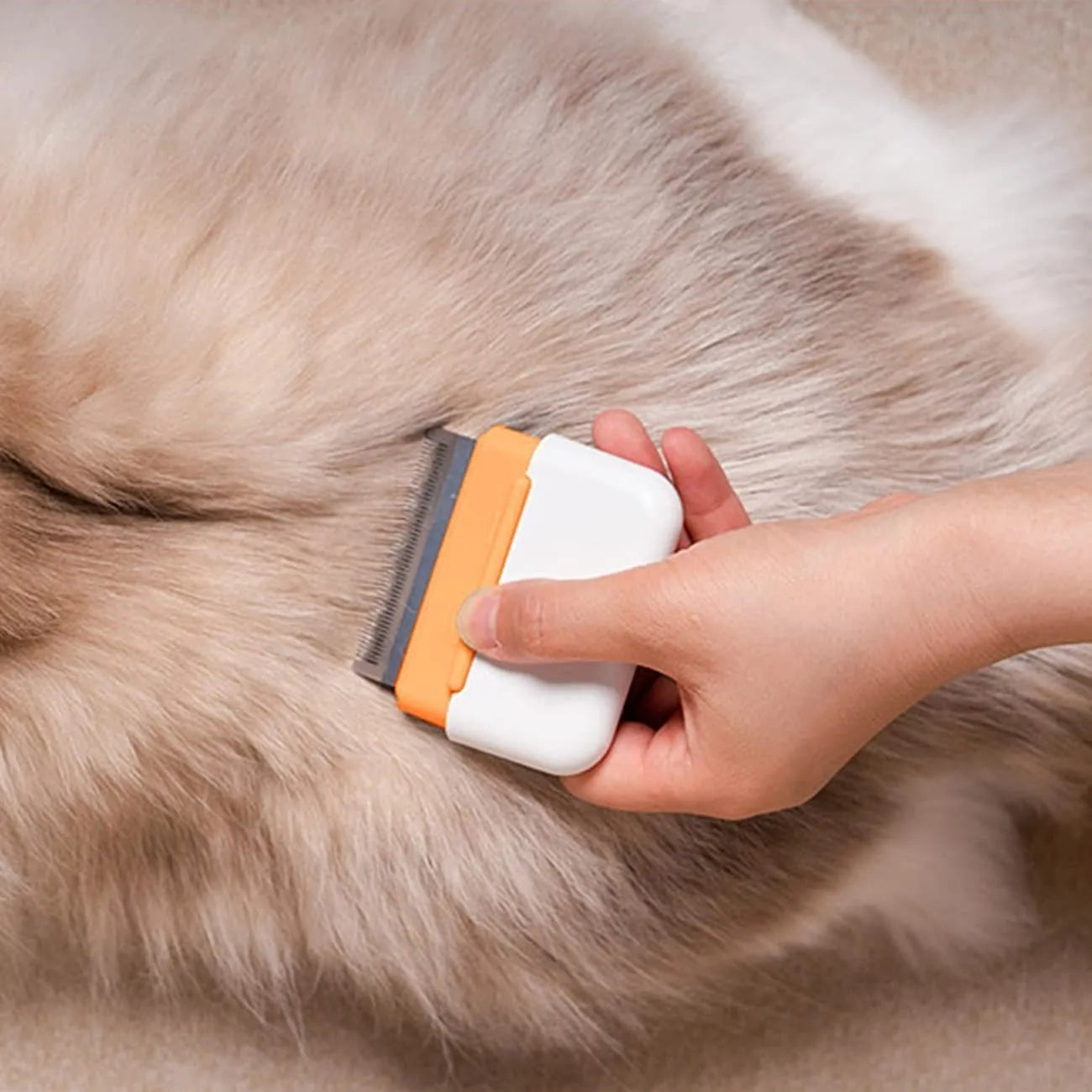Blue dual-sided pet grooming comb for cats and dogs, showing massage and deshedding sides.