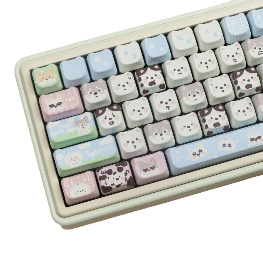 Cat and puppy themed PBT key cap set for mechanical keyboards with sublimation printing