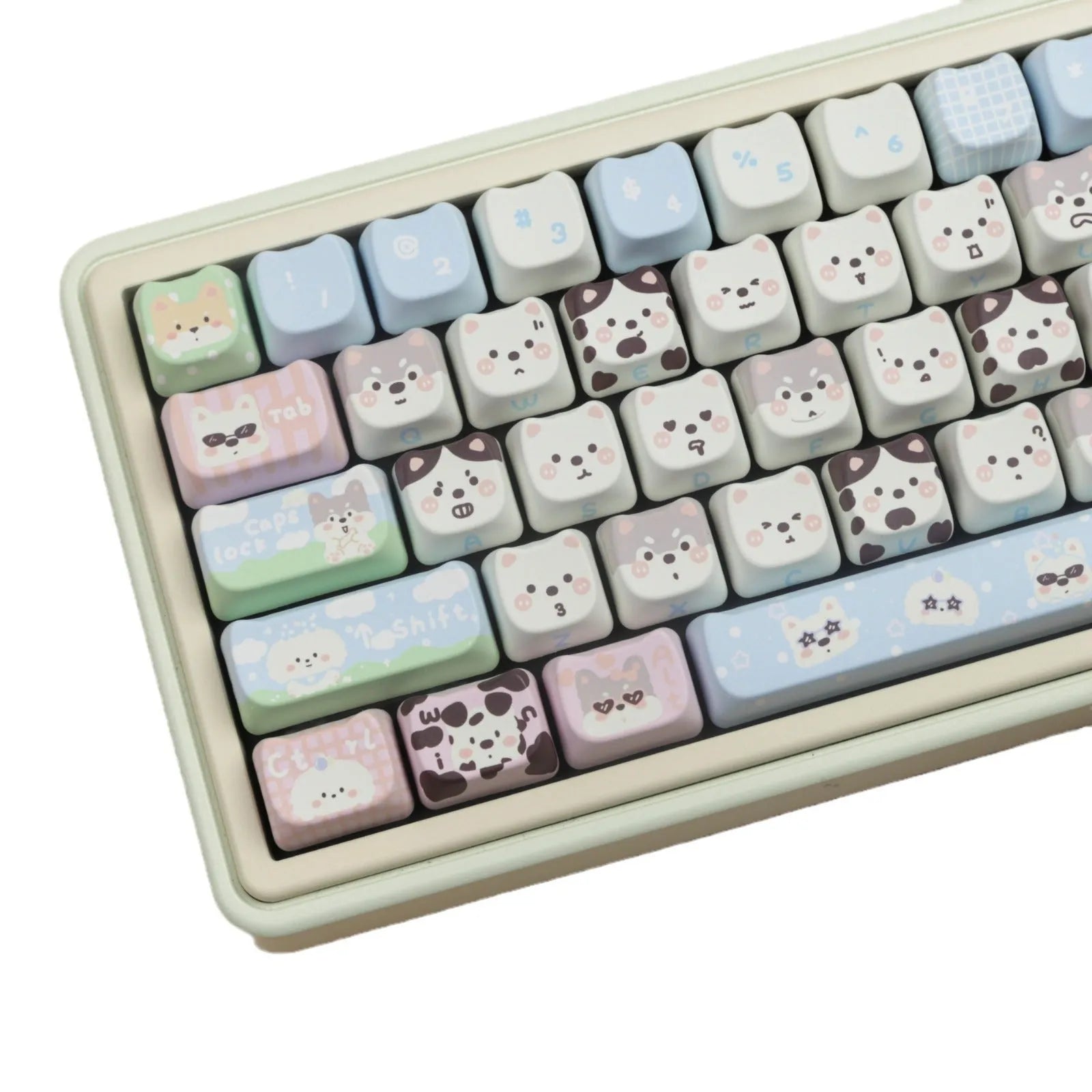 Cat and puppy themed PBT key cap set for mechanical keyboards with sublimation printing