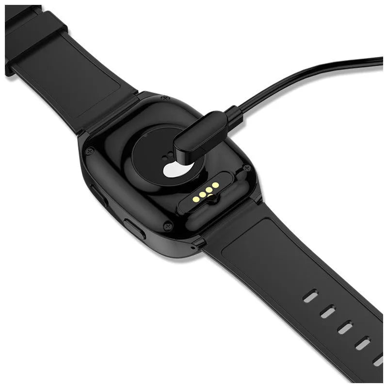Black GPS tracker smartwatch with 1.54-inch touch screen displaying health metrics and SOS function