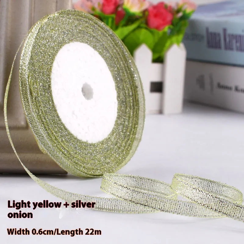Roll of narrow 0.6cm wide polyester decorative ribbon in multiple colour options including metallic finishes