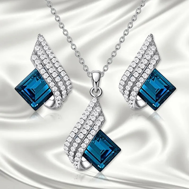 Women's necklace and ear stud set with cross chain design and glass pendant jewellery