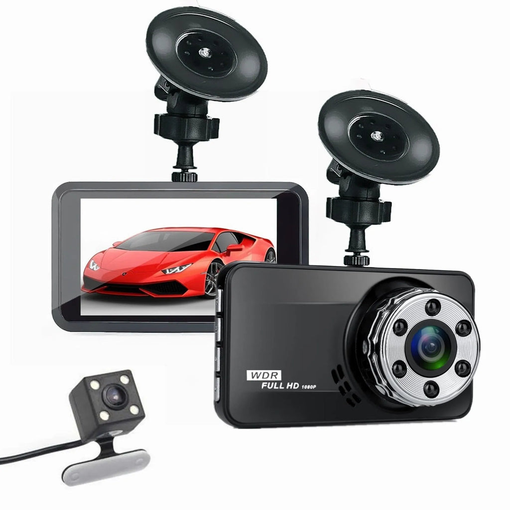 T638+ dual-lens car driving recorder with 170° wide angle lens hidden behind rearview mirror black