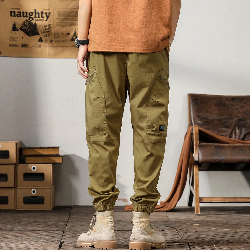 Men's tapered cotton overalls in Korean style with ankle banding and small leg openings