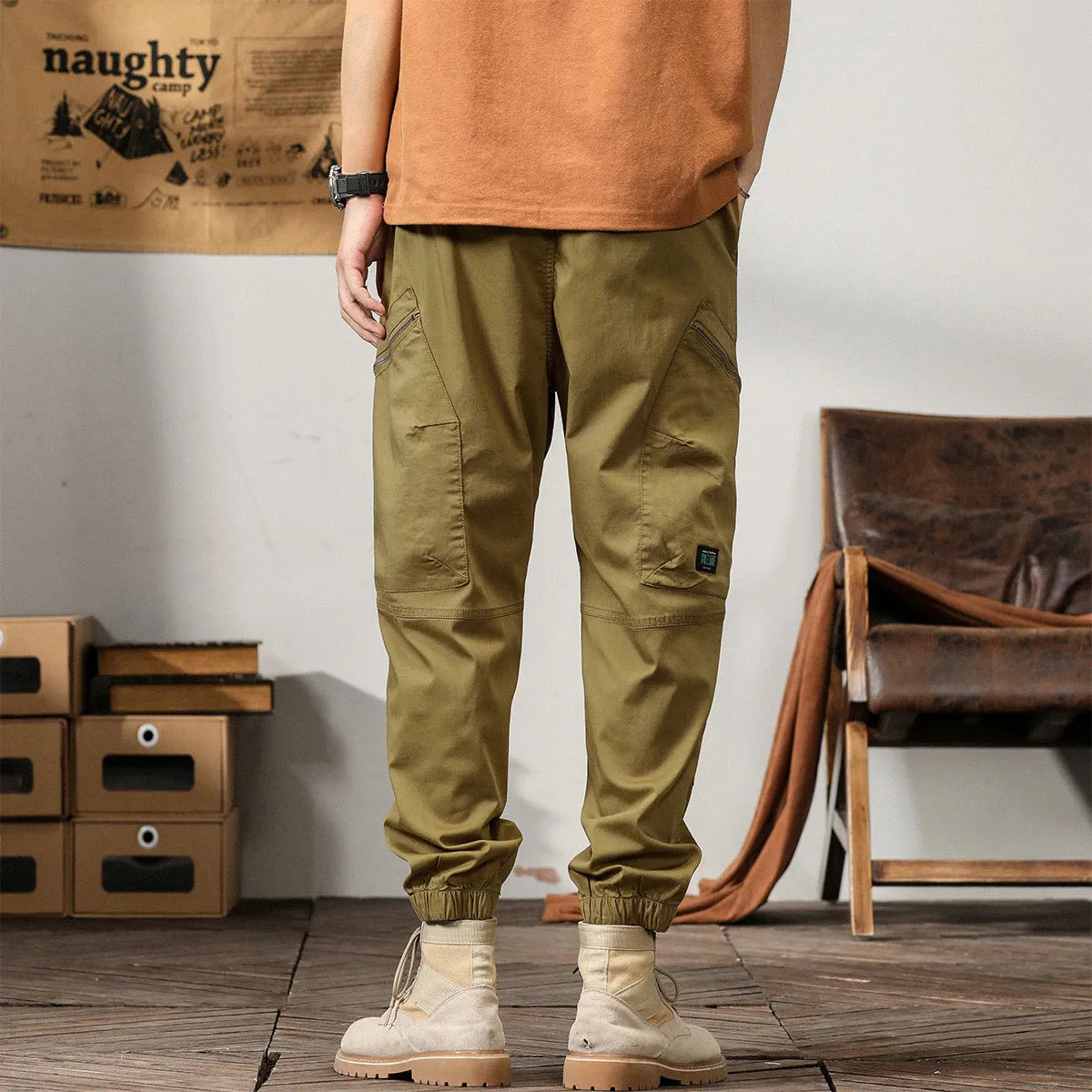Men's tapered cotton overalls in Korean style with ankle banding and small leg openings