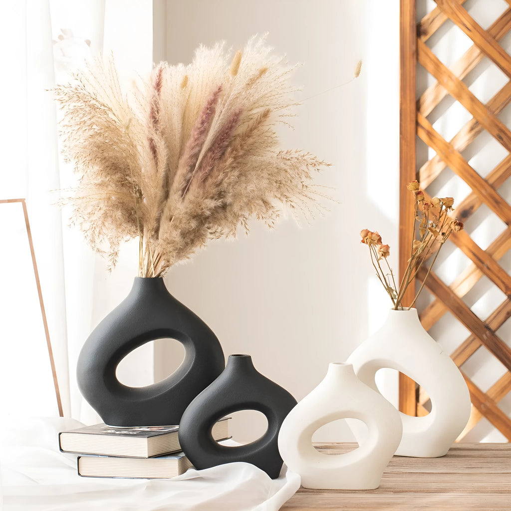 Ceramic circle vase second generation with coloured glaze finish, white large size, on a plain background