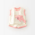 Blue shark cartoon vest and shorts set for toddlers, cotton blend pullover summer suit