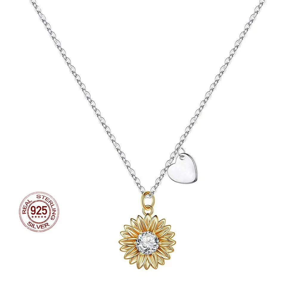 925 silver sunflower necklace for women with adjustable chain and geometric daisy petal pendant