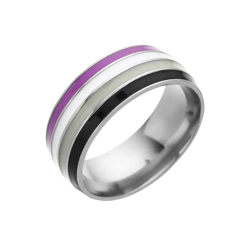 Bisexual pride stainless steel geometric ring in style 1, silver finish, size 10, unisex alternative design