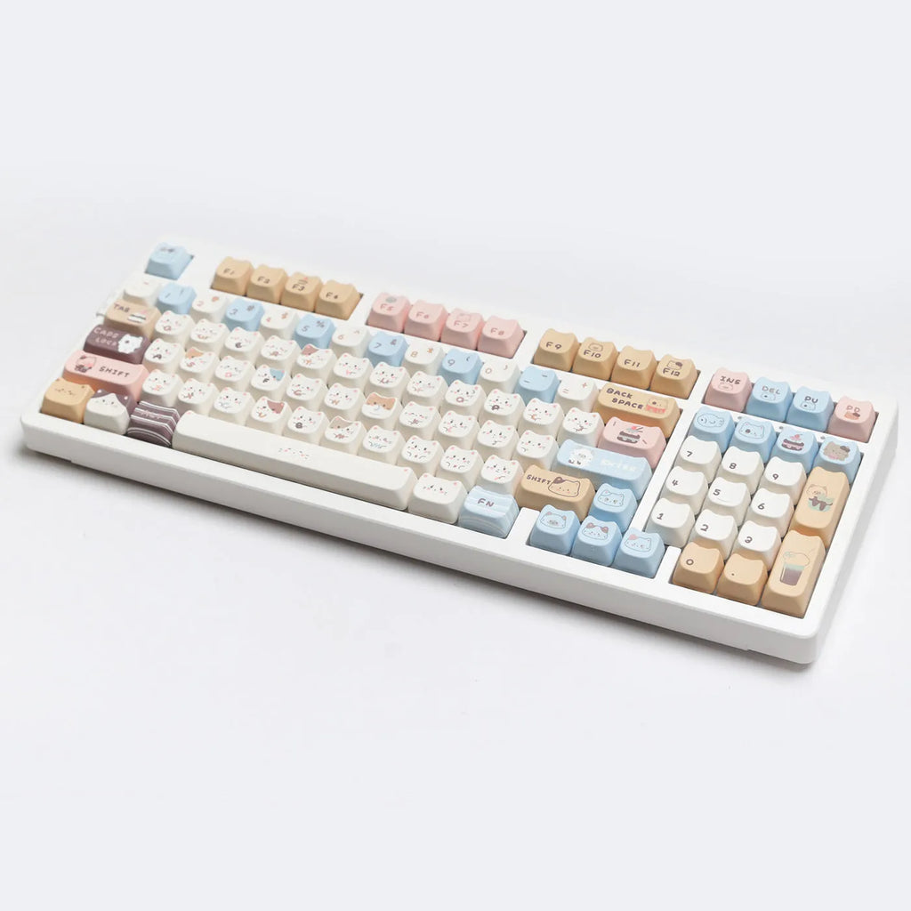 Sea Salt Cat theme PBT keycaps for mechanical keyboards showing sublimation printed artwork