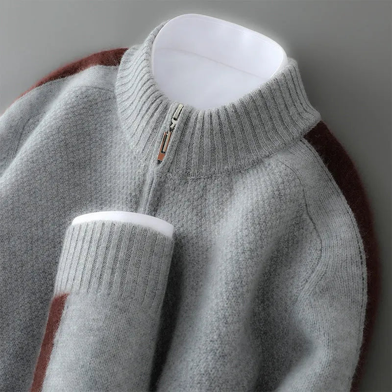 Plus size slim fit sheep wool sweater with half-height zip and round neck in four colour options