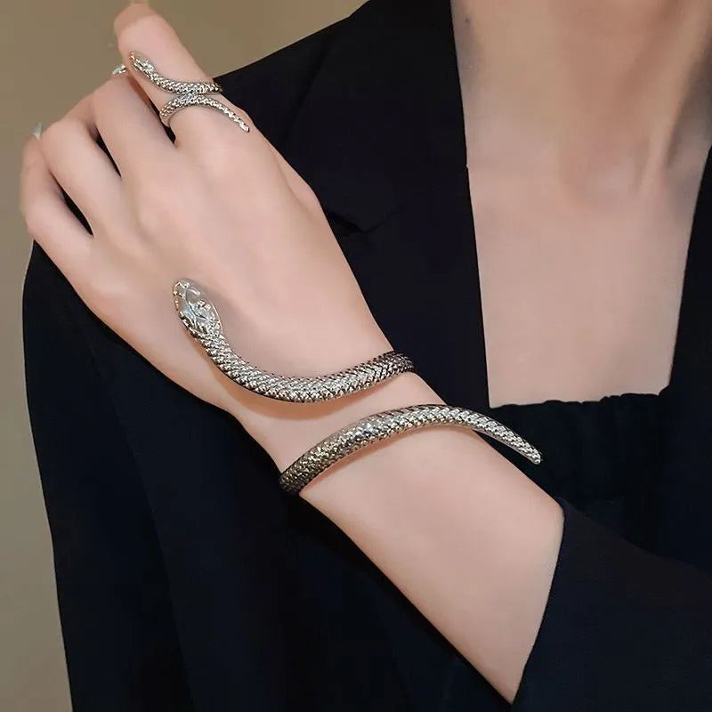 Gold electroplated snake design ring and bracelet set with exaggerated twisted winding pattern