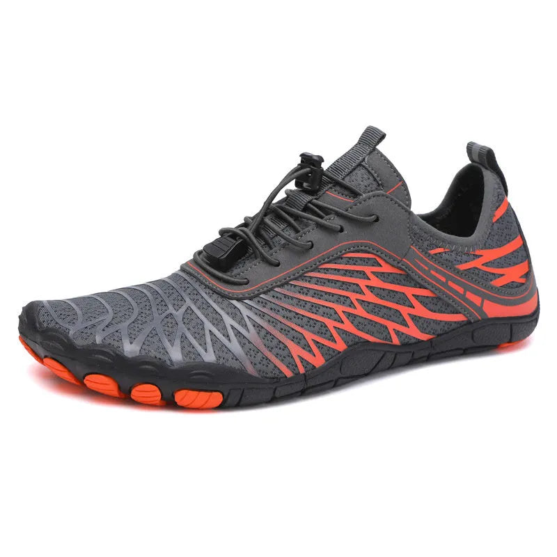 Pair of outdoor fashion sports upstream shoes with lace-up front and non-slip rubber sole in pink colour