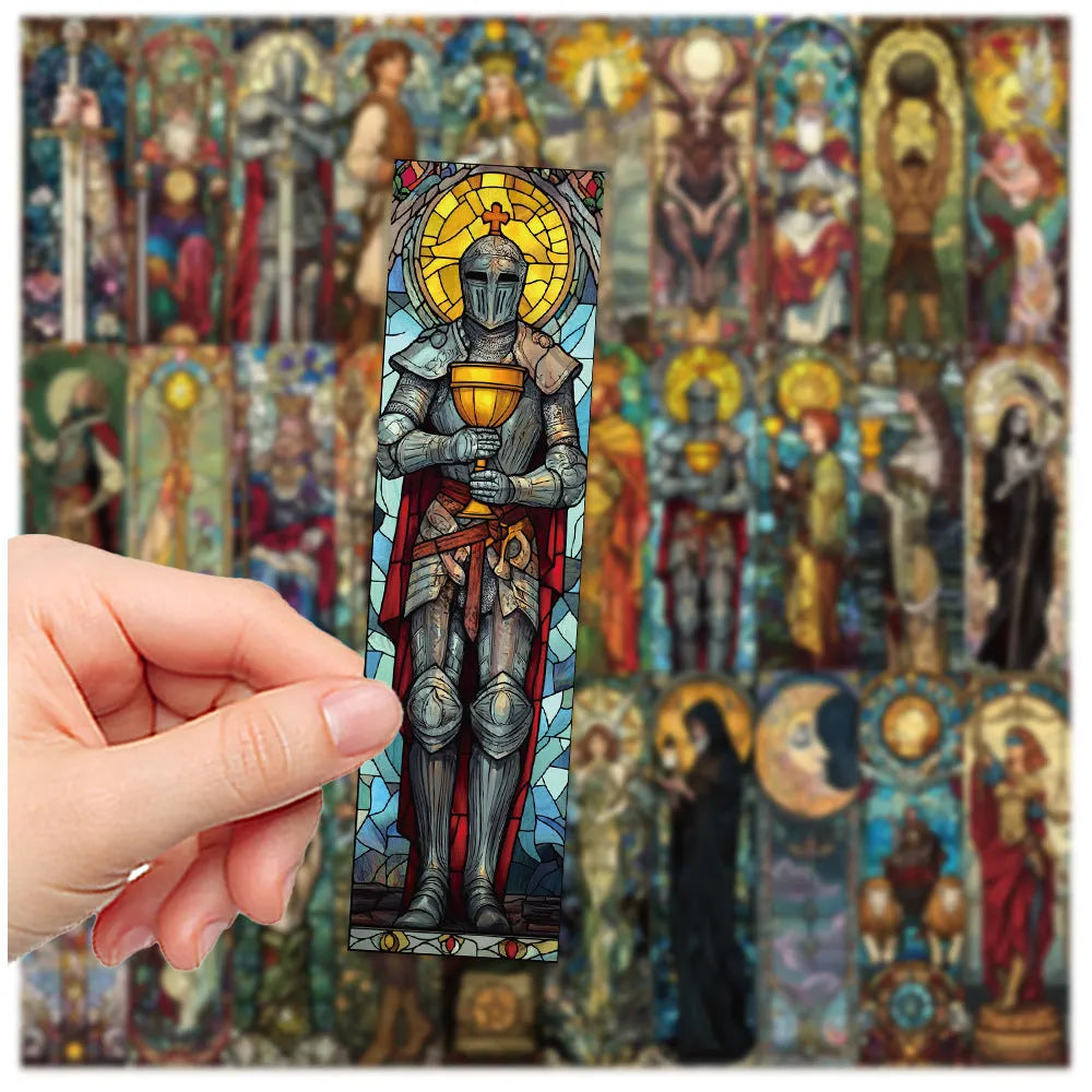 Set of 30 painted glass tarot bookmarks with paper construction and homemade cute style designs
